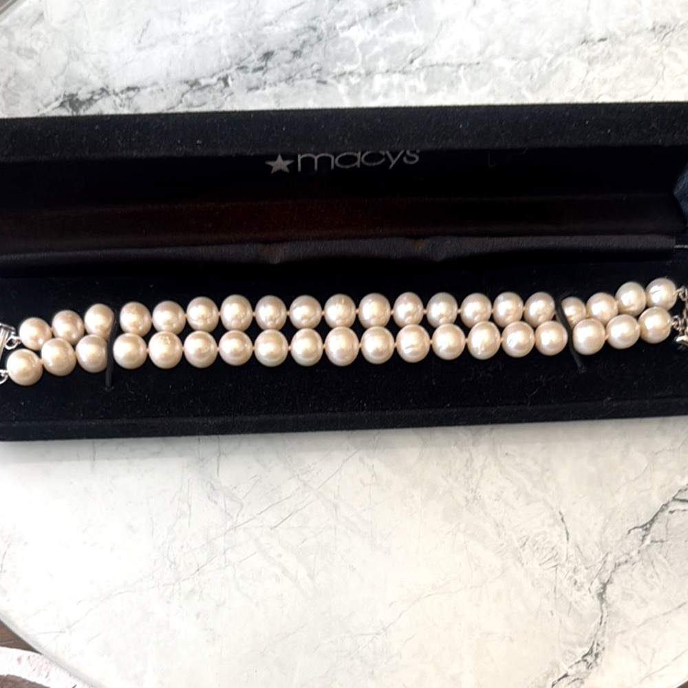 Elegant Double Stand Pearl Bracelet on Sterling Silver